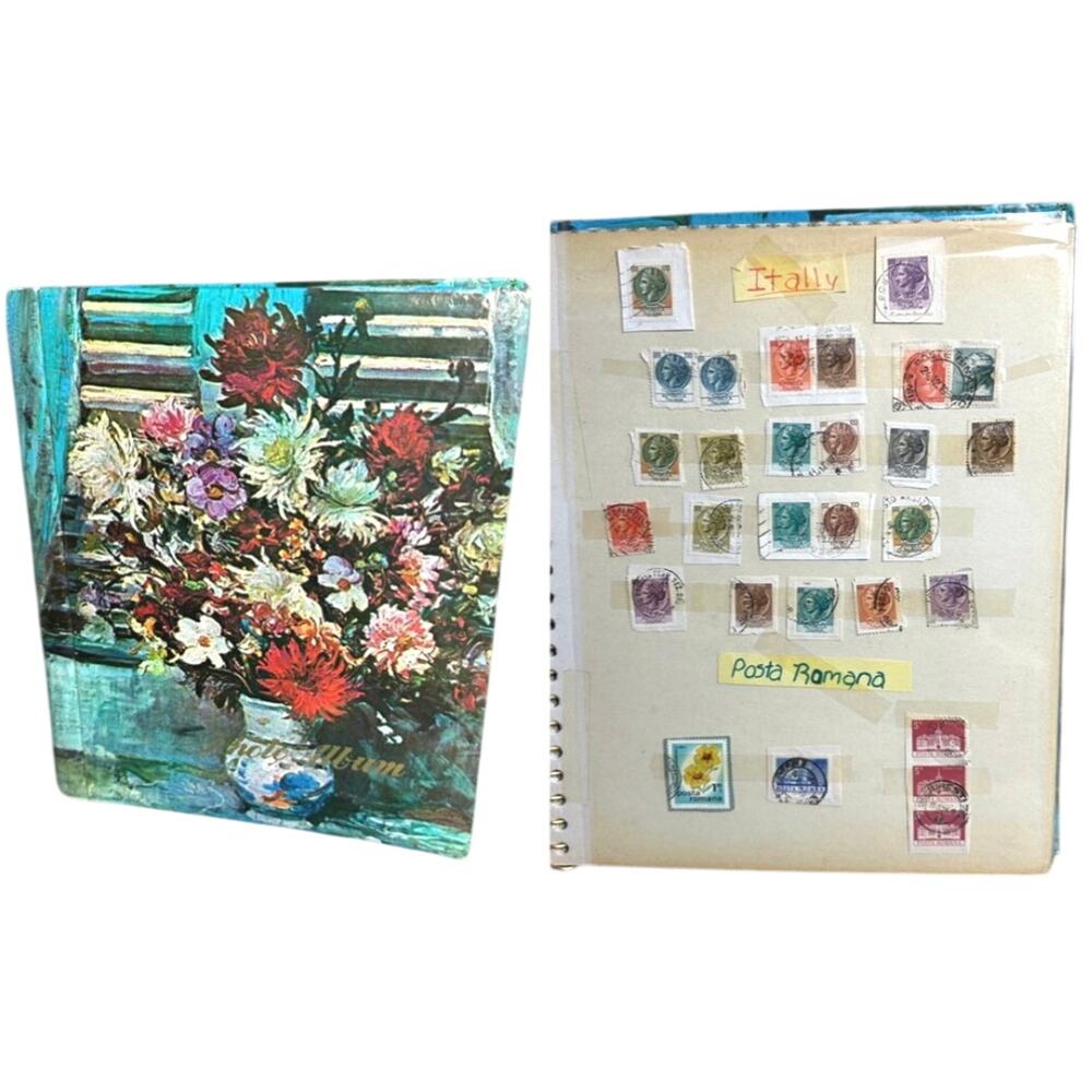 Vintage amateur US & World stamp collection album CRAFT/ AS IS lot 100+ stamps